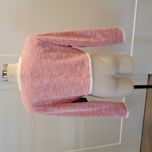 Karl Lagerfeld Pink and White Tweed cropped Blazer Size 14. New with tags - Picture 2 of 10